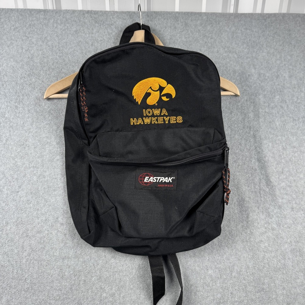 Vintage Eastpak Backpack Iowa‎ Hawkeyes Black Made in USA Embroidered Canvas